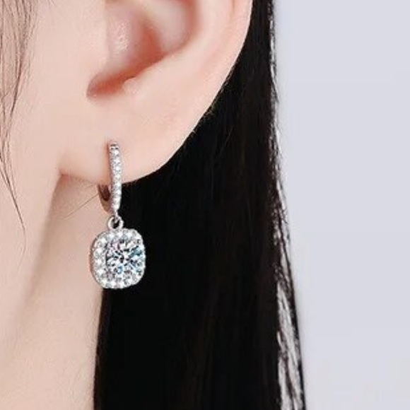 🌟 Gold filled Diamond Hoop Drop Earrings - Picture 3 of 5